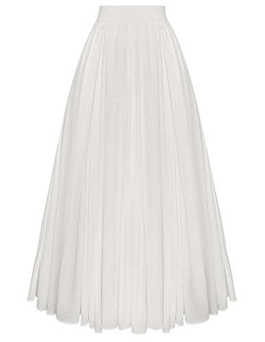 SCARLET DARKNESS Damen Maxirock Mittelalter Karneval Kostüm Elastische Taille Lang Leicht Freizeitrock Weiß XL von SCARLET DARKNESS