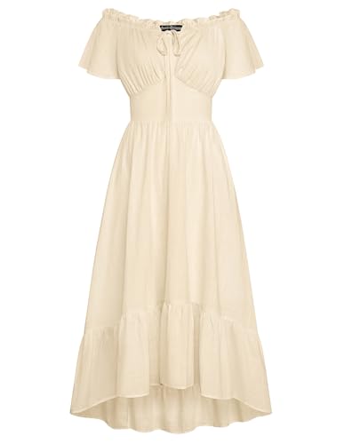 SCARLET DARKNESS Damen Medival Cottagecore Dress Elegant Kurzärmel Lace Up Fairy Lange Kleid Aprikose S von SCARLET DARKNESS