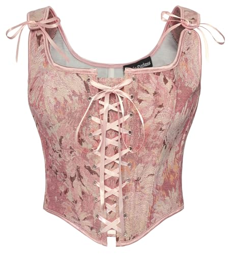 SCARLET DARKNESS Damen Medival Floral Print Corsage Klassisch Retro Unterbrust Boho Elfen Kostüm Rosa Blumen 48 von SCARLET DARKNESS