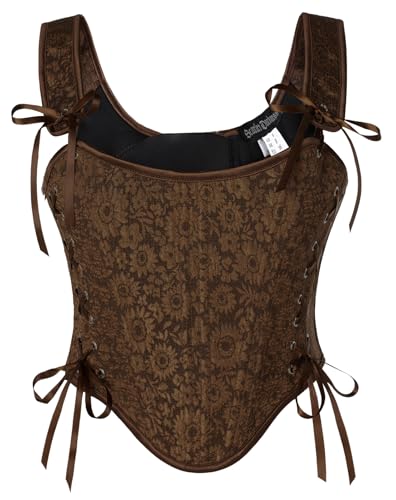 SCARLET DARKNESS Damen Medival Pirate Korsett Gothic Halloween Karneval Festlich Fasching Tank Braun Blumen 44 von SCARLET DARKNESS