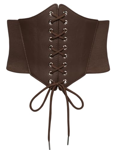 SCARLET DARKNESS Damen Mittelalter Breiter Gürtel Vintage mit Schnürung Elastisch Wide PU Band Kaffee L von SCARLET DARKNESS