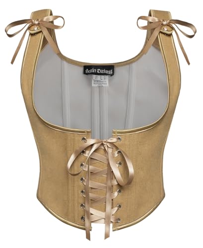 SCARLET DARKNESS Damen Mittelalter Corsage Lace-up Unterbrust Corset Steampunk Korsett Weste Party Bustier Khaki 40 von SCARLET DARKNESS