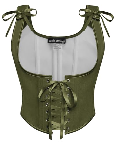 SCARLET DARKNESS Damen Mittelalter Corsage Lace-up Unterbrust Corset Steampunk Korsett Weste Party Bustier Olivgrün 40 von SCARLET DARKNESS