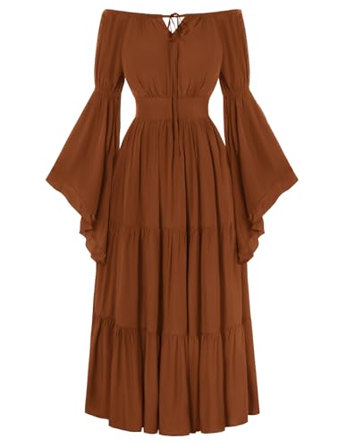 SCARLET DARKNESS Damen Mittelalter Corsagenkleid Rockabilly Hohe Taille Flowy Swingkleid Orange M von SCARLET DARKNESS