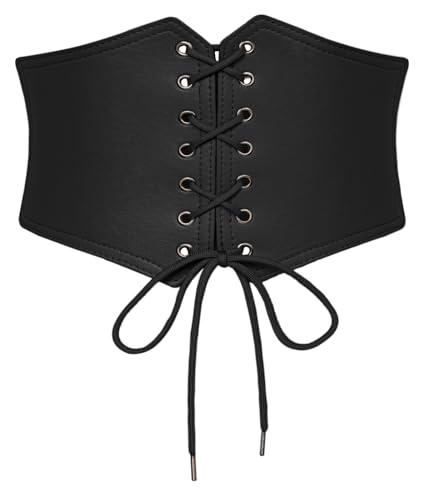 Damen Mittelalter Gürtel PU Leder Elastischer Bund Breiter Gürtel Party Schnürgürtel Schwarz L von SCARLET DARKNESS