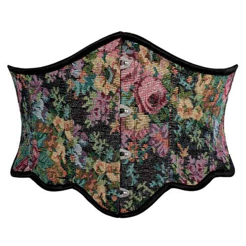 SCARLET DARKNESS Damen Mittelalter Korsett Gürtel Retro Schwarz Taillengürtel mit Schnürung Blumendruck Breiter Gürtel 38 von SCARLET DARKNESS