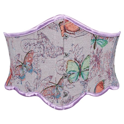 SCARLET DARKNESS Damen Mittelalter Korsett Gürtel Retro Taillengürtel mit Schnürung Lila Blumendruck Breiter Gürtel 38 von SCARLET DARKNESS