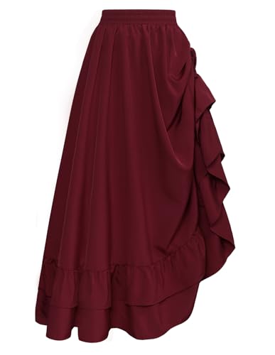 SCARLET DARKNESS Damen Mittelalter Maxirock Seampunk Hohe Taille Viktorianischer Doppellagiger Rüschenrock XXL Weinrot SCARLET DARKNESS Damen Mittelalter Maxirock Seampunk Hohe Taille Viktorianischer Doppellagiger Rüschenrock XXL Weinrot von SCARLET DARKNESS