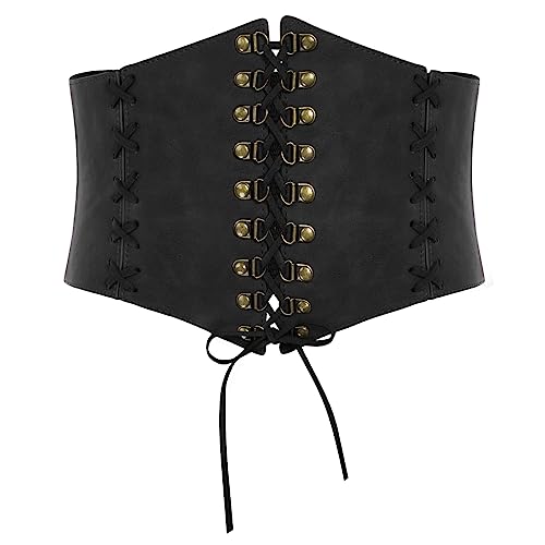 SCARLET DARKNESS Damen Mittelalter Miedergürtel Vintage Schwarzes Korsett Gebunden Stretchgürtel Schwarz Breiter XL von SCARLET DARKNESS