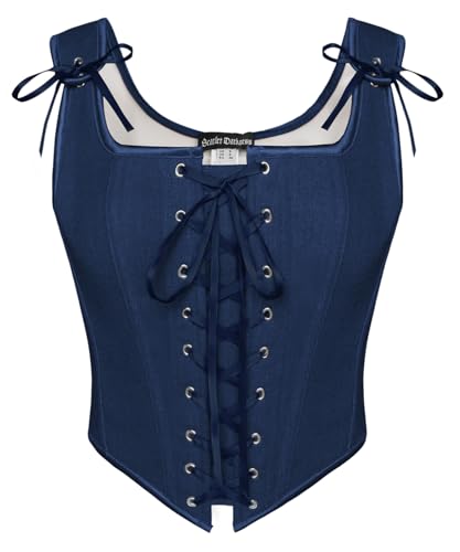 SCARLET DARKNESS Damen Mittelalter Peasant Korsett Retro Quadratischer Kragen Shapewear Dunkelblau 36 von SCARLET DARKNESS