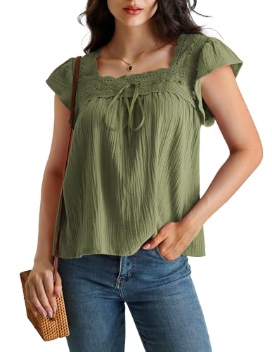 SCARLET DARKNESS Damen Mittelalter Tops Vintage Flatterärmel Oberteile Viktorianisch Piraten Bluse Große Größe Olivgrün XXL von SCARLET DARKNESS