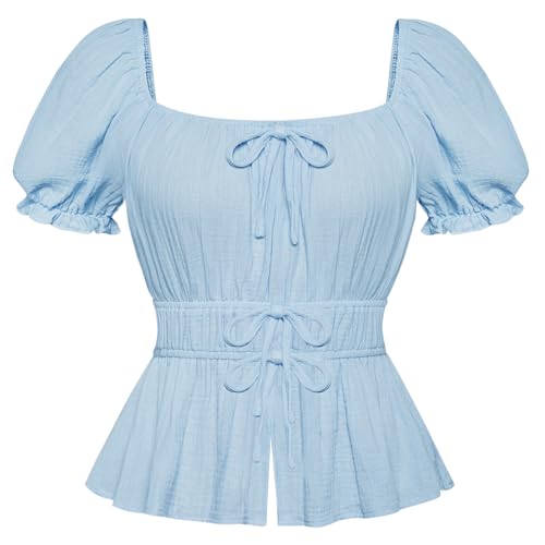 SCARLET DARKNESS Damen Mittelalter Tops Vintage Kurzarm Korsett Oberteile Viktorianisch Piraten Bluse Große Größe Hellblau XXL SCARLET DARKNESS Damen Mittelalter Tops Vintage Kurzarm Korsett Oberteile Viktorianisch Piraten Bluse Große Größe Hellblau XXL von SCARLET DARKNESS