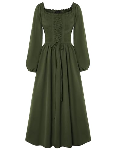 Damen Mittelalter Trachtenkleid Korsett Lace Up mit Tasche Peasant Kleid Armeegrün M von SCARLET DARKNESS