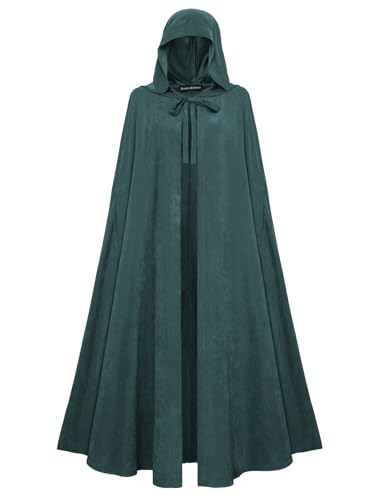 SCARLET DARKNESS Damen Mittelalter Umhang mit Kapuze Unisex Lang Umhang Halloween Kostüm Cape Blaugrün von SCARLET DARKNESS
