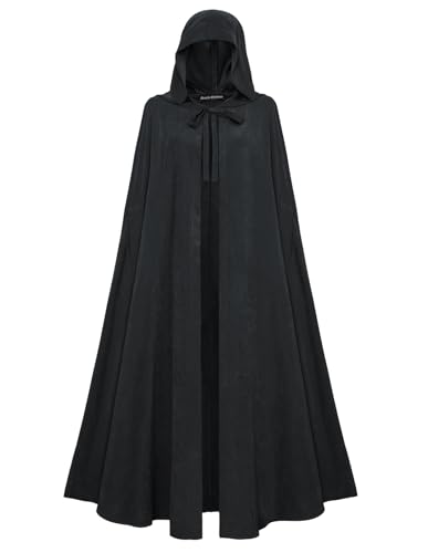 SCARLET DARKNESS Damen Mittelalter Umhang mit Kapuze Unisex Lang Umhang Halloween Kostüm Cape Schwarz von SCARLET DARKNESS