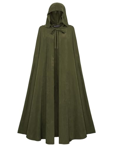 SCARLET DARKNESS Damen Mittelalter Umhang mit Kapuze Unisex Maxi Umhang Festlich Hexe Cape Olivgrün von SCARLET DARKNESS