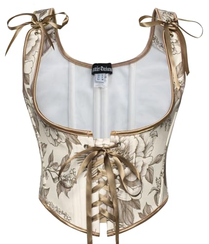 SCARLET DARKNESS Damen Mittlalter Korsett Blumendruck U-Ausschnitt Lace-up Elegant Corsage Weste Braun Vögel 36 von SCARLET DARKNESS
