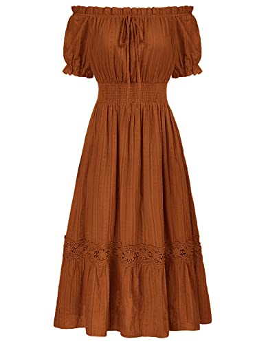 SCARLET DARKNESS Damen Off Shoulder Kleider Gesomkte Taille Lace-up Puffärmel Cut-Out Viktorianische Kleider Orange XXL von SCARLET DARKNESS