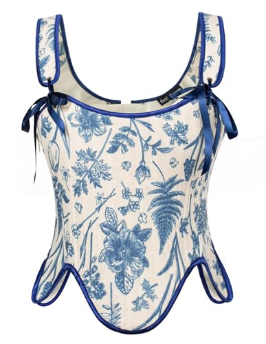 SCARLET DARKNESS Damen Pirat Kostüm Sommer Korsett Bauchweg mit Schnürung Öse Shapewear Blaue Blume 38 von SCARLET DARKNESS