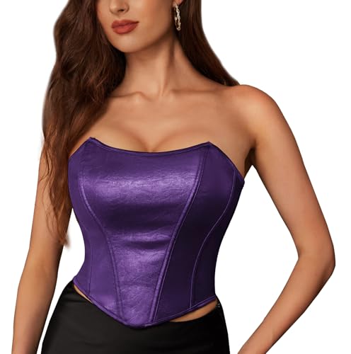 SCARLET DARKNESS Damen Ren Faire Crop Top für Kleid Ärmellos mit Reißverschluss Tank Lila 44 von SCARLET DARKNESS