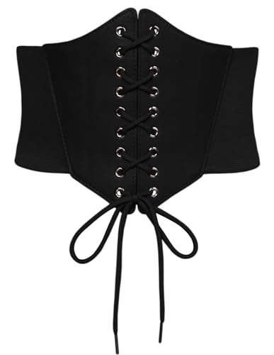 SCARLET DARKNESS Damen Ren Faire Korsettgürtel Tierd Waspie Leather Retro Gebunden Trachtengürtel Schwarz XXL von SCARLET DARKNESS