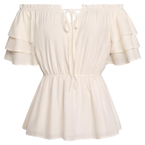 SCARLET DARKNESS Damen Ren Faire Piraten Bluse Cosplay Halloween Karneval Festlich Oberteile Aprikose XXL von SCARLET DARKNESS