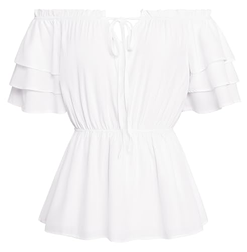 SCARLET DARKNESS Damen Ren Faire Piraten Bluse Cosplay Halloween Karneval Festlich Oberteile Weiß XXL von SCARLET DARKNESS