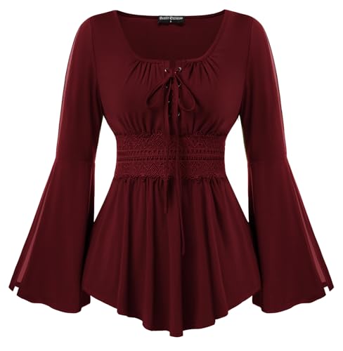 SCARLET DARKNESS Damen Renaissance Bluse Gesmockt mit Spitze U-Ausschnitt Trachtenbluse mit Bändern Rotwein M SCARLET DARKNESS Damen Renaissance Bluse Gesmockt mit Spitze U-Ausschnitt Trachtenbluse mit Bändern Rotwein M von SCARLET DARKNESS