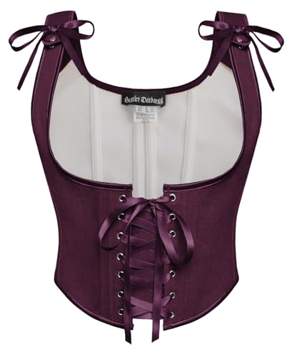 SCARLET DARKNESS Damen Renaissance Bustier Lace-up U-Ausschnitt Corset Top Unterbrust Cosplay Korsett Lilarot 42 von SCARLET DARKNESS