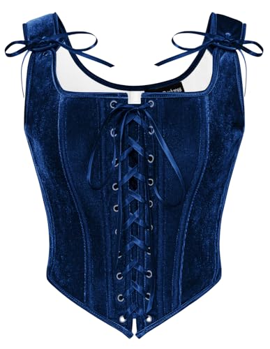 SCARLET DARKNESS Damen Renaissance Corsagen Weste Vintage mit Schnürung Tank Oberteile Dunkelblau 36 von SCARLET DARKNESS