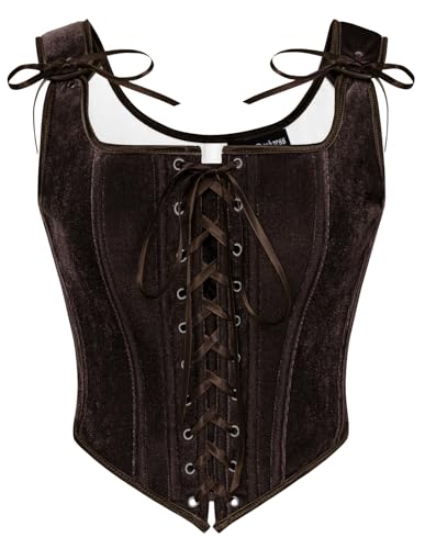 SCARLET DARKNESS Damen Renaissance Corsagen Weste Vintage mit Schnürung Tank Oberteile Dunkelbraun 36 von SCARLET DARKNESS