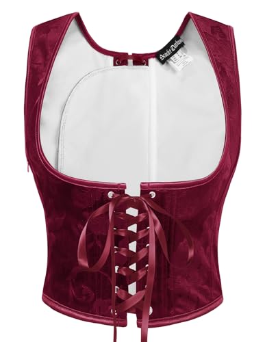 SCARLET DARKNESS Damen Renaissance Corset Top Lace-up Samt Corsage Herbst Winter Christmas Unterbrust Piraten Korsett Weinrot 40 von SCARLET DARKNESS
