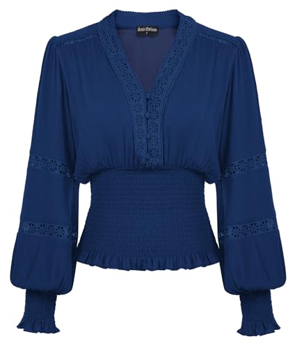 SCARLET DARKNESS Damen Renaissance Dirndlbluse Cottagecore Vintage Retro Country Corsagenbluse Dunkelblau S von SCARLET DARKNESS