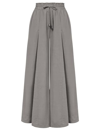 SCARLET DARKNESS Damen Renaissance Freizeithose Vintage Hohe Taille Baumwolle Leicht Langehose Hellgrau L von SCARLET DARKNESS