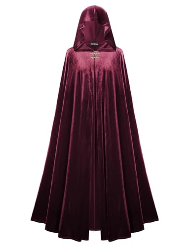 SCARLET DARKNESS Damen Renaissance Kapuzenumhang Vintage Einfarbig Lange Trenchcoat Dunkelrot von SCARLET DARKNESS