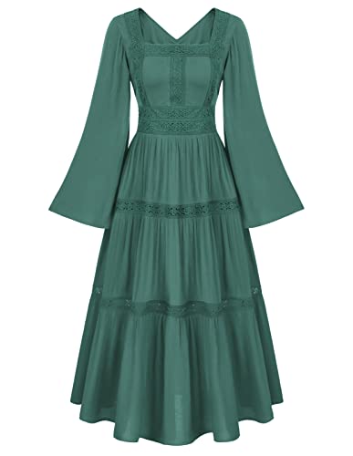 SCARLET DARKNESS Damen Renaissance Kleid Gesmokte Taille Square Neck Rüschen Patchwork Festliche Kleider Wassergrün XL von SCARLET DARKNESS