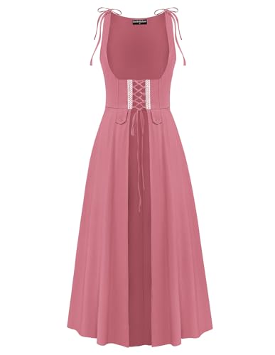 SCARLET DARKNESS Damen Renaissance Kleid Lace-up vorne mit Spitzen Ärmellos U-Ausschnitt Festliches Korsett Kleid Rosa L von SCARLET DARKNESS