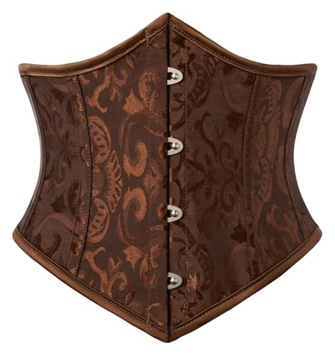 SCARLET DARKNESS Damen Renaissance Korsagen Bustiers Retro Milkmaid Wide Stretchgürtel Brauner Jacquard 42 von SCARLET DARKNESS