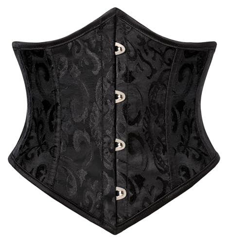 Damen Renaissance Korsagen Bustiers Retro Milkmaid Wide Stretchgürtel Schwarzer Jacquard 42 von SCARLET DARKNESS