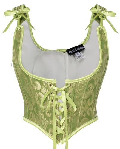 SCARLET DARKNESS Damen Renaissance Korsett Oberteile Vintage Jacquard Unterbrustkorsett Grün 48 von SCARLET DARKNESS