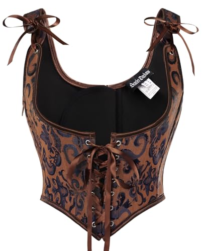 SCARLET DARKNESS Damen Renaissance Korsett Plus Size Unterbrustkorsett mit Spitze Tops Braun 48 von SCARLET DARKNESS