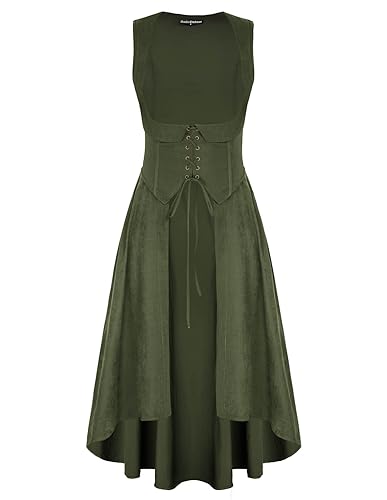 Scarlet Darkness Damen Renaissance Kostüm Piraten Overdress Mittelalter Unterbrustkleid Armeegrün XXL von SCARLET DARKNESS