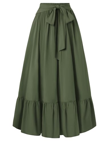 SCARLET DARKNESS Damen Renaissance Maxirock Vintage Lace Up Einfarbig Country Plisseerock Dunkelgrün L von SCARLET DARKNESS
