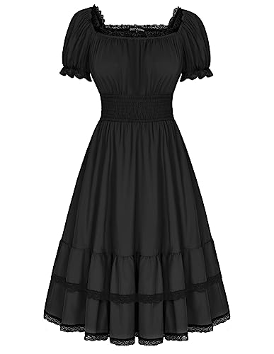 Damen Renaissance Spitzenkleid Schulterfrei Hohe Taille Festlich Milkmaid Kleid Schwarz XXL von SCARLET DARKNESS