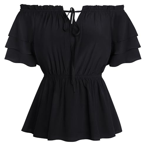 Damen Renaissance Trachtenbluse Vintage Schulterfrei Peasant Top Schwarz M von SCARLET DARKNESS