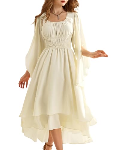 SCARLET DARKNESS Damen Renaissance Trachtenkleid Elegant Korsett Rundhals Fairycore Folklore Kleid Aprikose L von SCARLET DARKNESS