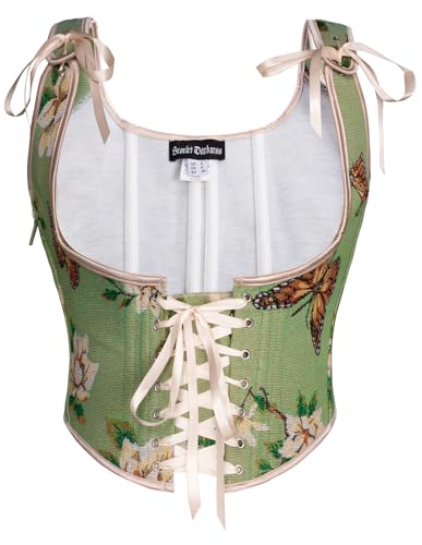 SCARLET DARKNESS Damen Renaissance Unterbrust Korsett Lace-up vorne Vintage Bustier Grün Schmetterling 42 von SCARLET DARKNESS