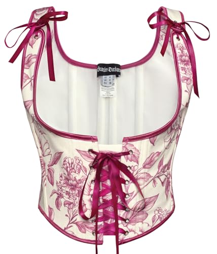 SCARLET DARKNESS Damen Renaissance Unterbrust Korsett Lace-up vorne Vintage Bustier Rot Blumen und Vögel 42 von SCARLET DARKNESS