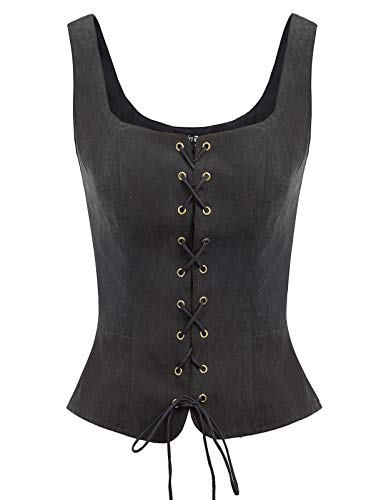 SCARLET DARKNESS Damen Renaissance Weste Cosplay Kostüm Wildleder Retro Lace-up Weste Mantel Schwarz 2XL von SCARLET DARKNESS