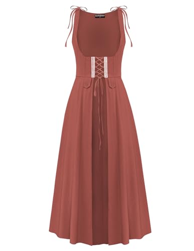 SCARLET DARKNESS Damen Retro Westenkleid Ärmellos U-Ausschnitt Korsett mit Spitzen Casual Steampunk Kleid Bohnen Paste S von SCARLET DARKNESS